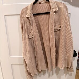 Free People Tan Waffle Knit Cardigan